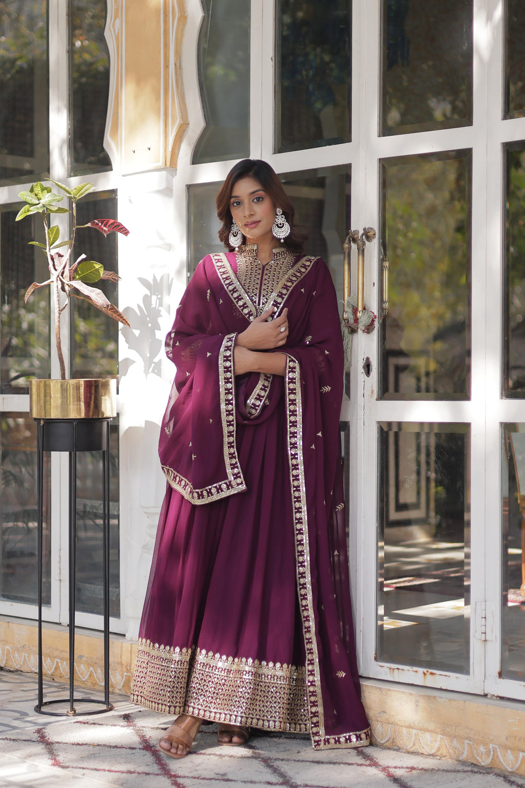 Magnificent Faux Georgette Rich Sequins Embroidered Gown With Dupatta - Ethnicwish