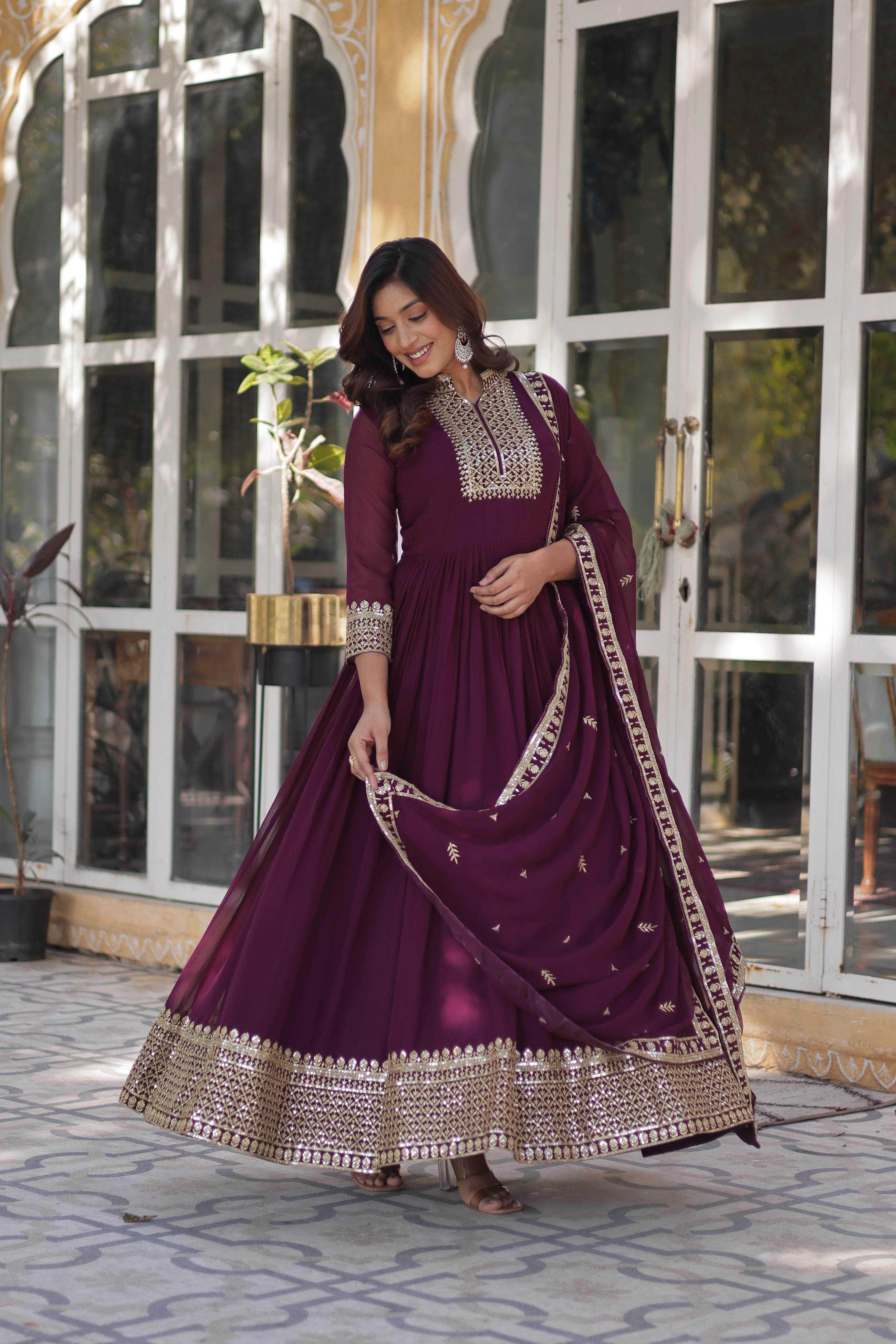 Magnificent Faux Georgette Rich Sequins Embroidered Gown With Dupatta - Ethnicwish