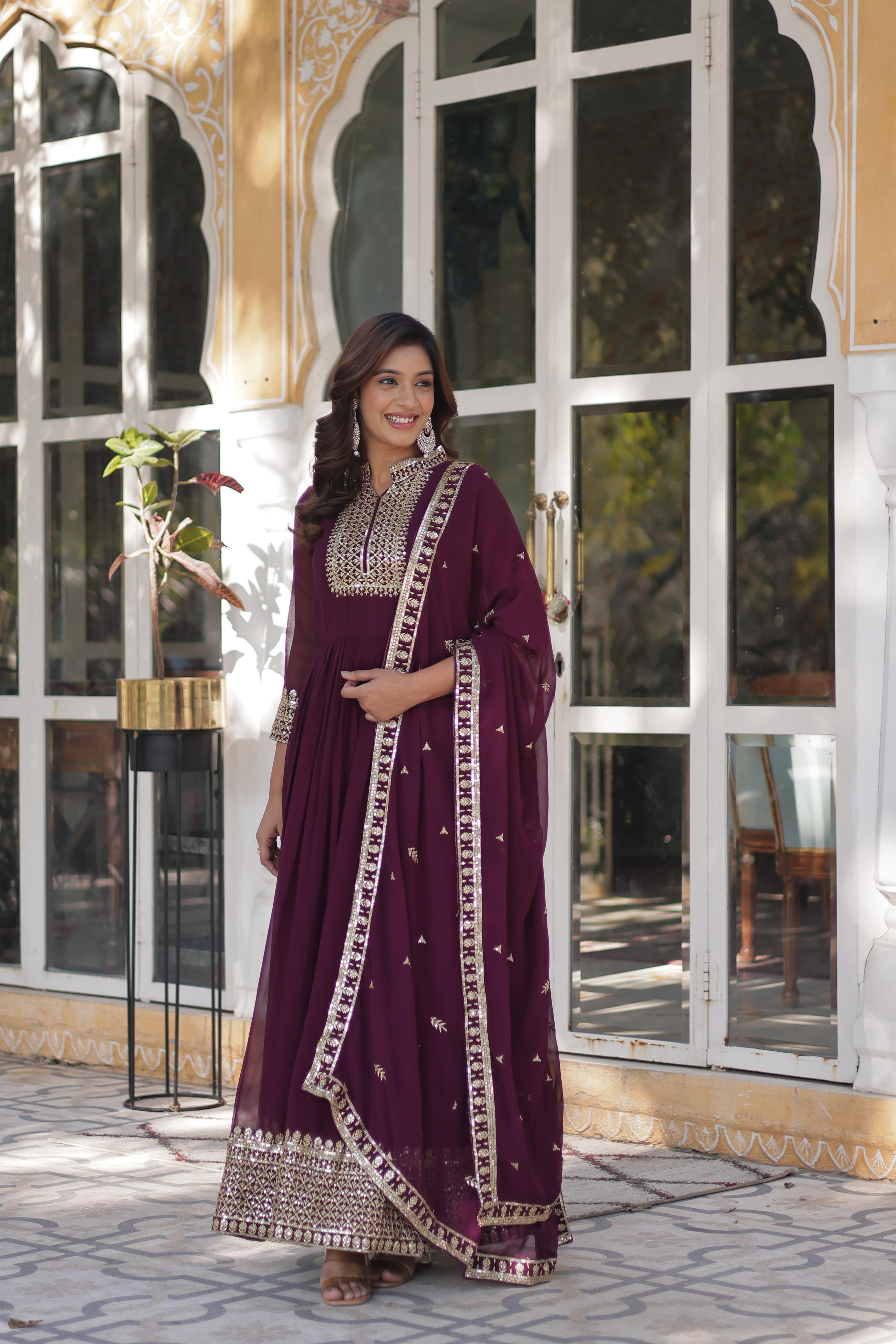 Magnificent Faux Georgette Rich Sequins Embroidered Gown With Dupatta - Ethnicwish