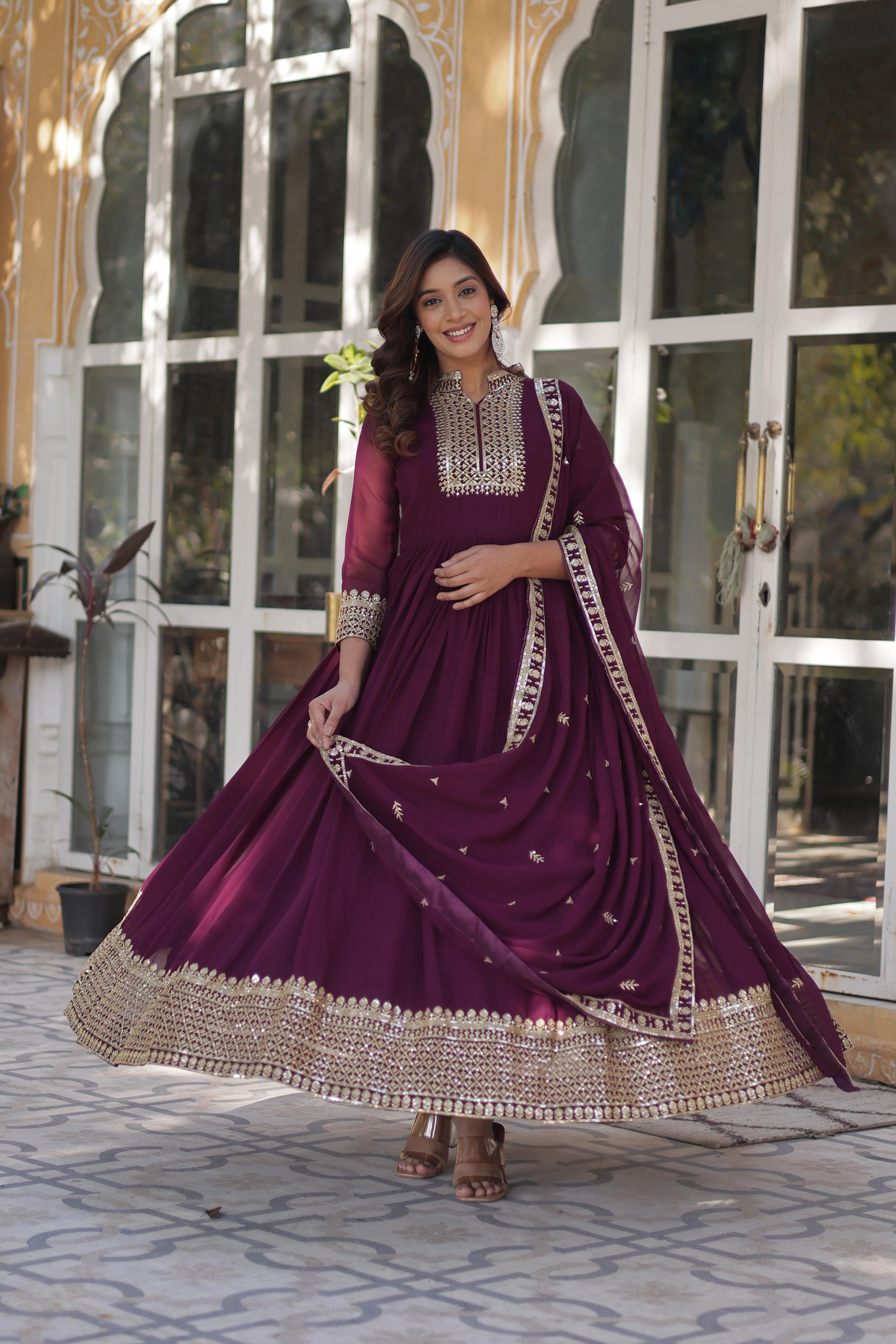 Magnificent Faux Georgette Rich Sequins Embroidered Gown With Dupatta - Ethnicwish