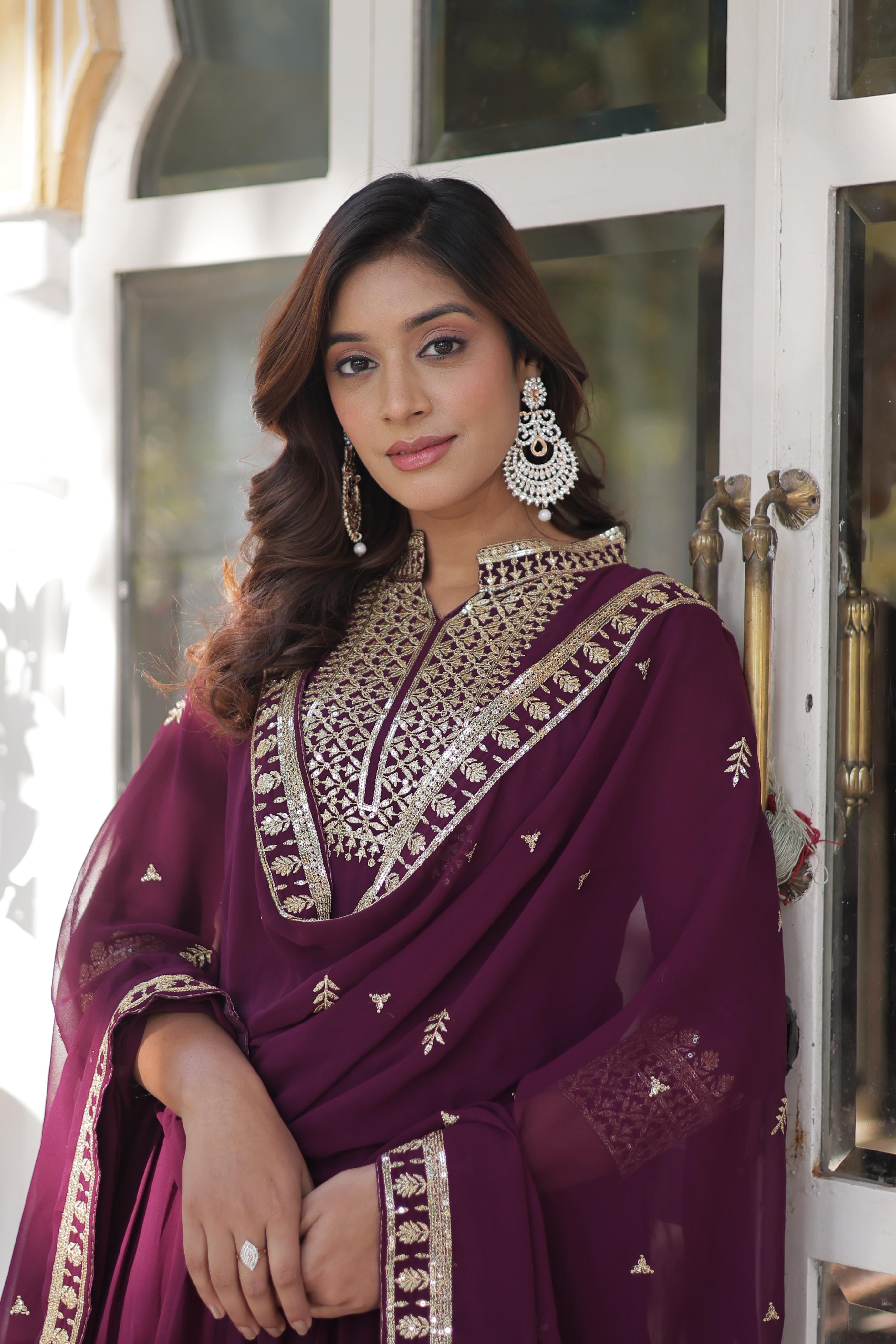 Magnificent Faux Georgette Rich Sequins Embroidered Gown With Dupatta - Ethnicwish