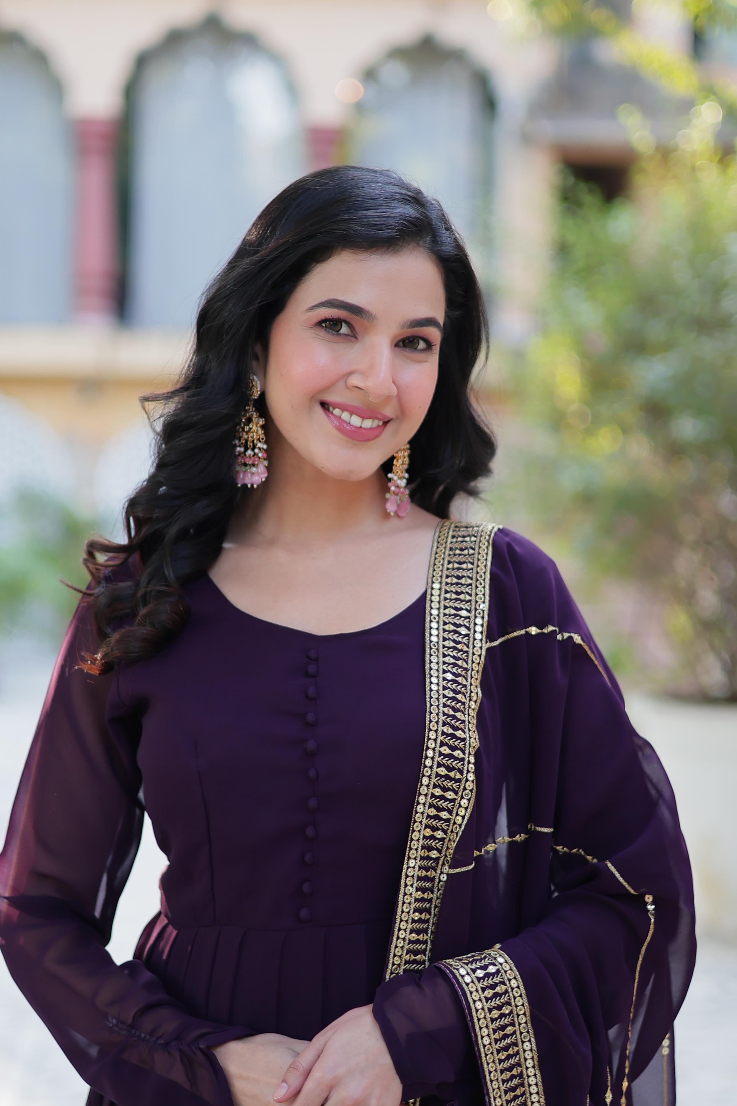 Spellbinding Faux Georgette Multi Sequins Thread Worked Gown - Ethnicwish