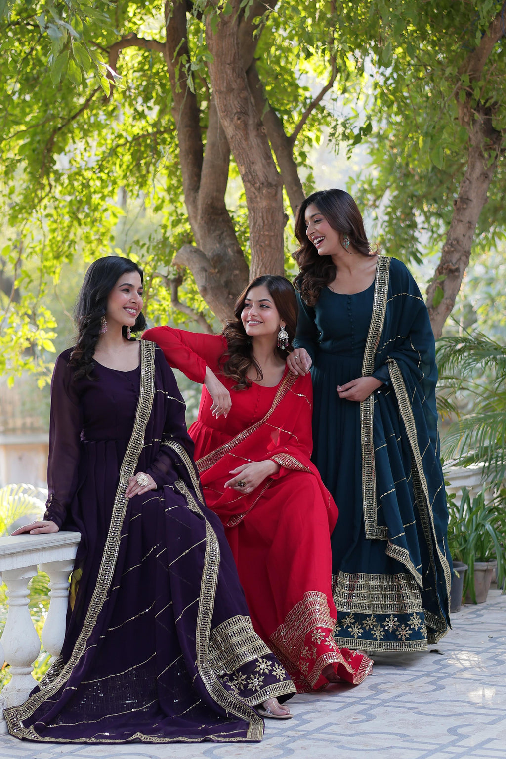 Spellbinding Faux Georgette Multi Sequins Thread Worked Gown - Ethnicwish