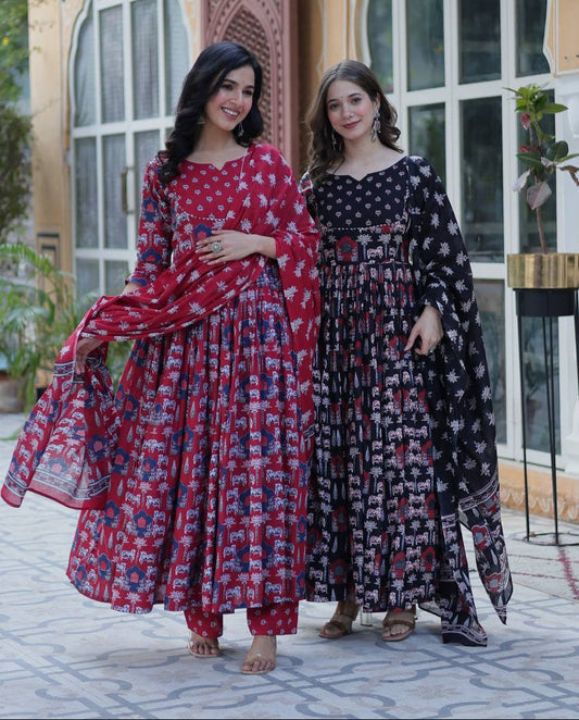 Elegant Pure Cotton Suit Set with Fancy Round Neck With Matching Dupatta - ETHNICDEAL