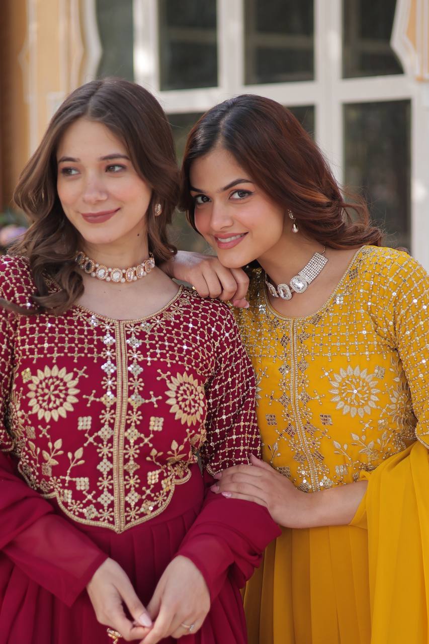 Graceful Faux Blooming Georgette Gown With Dupatta - ETHNICDEAL