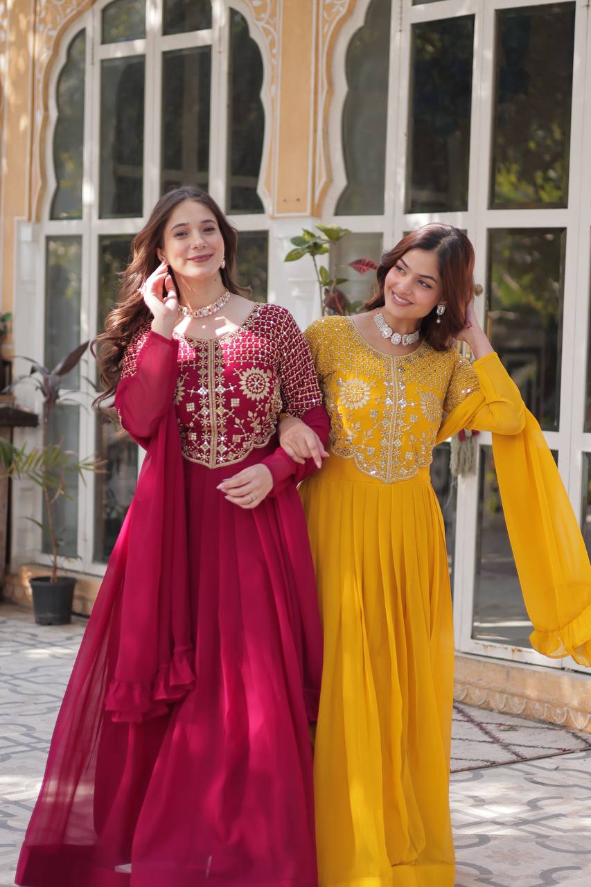 Graceful Faux Blooming Georgette Gown With Dupatta - ETHNICDEAL