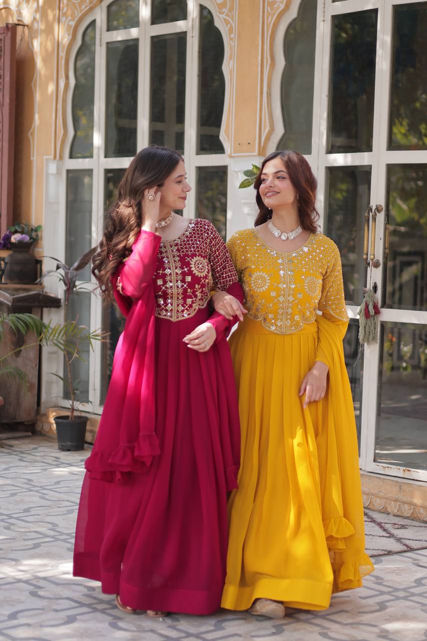 Graceful Faux Blooming Georgette Gown With Dupatta - ETHNICDEAL