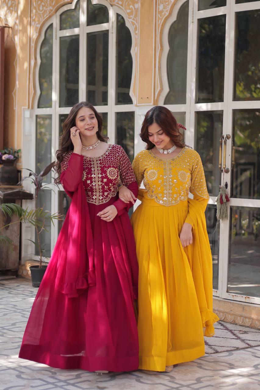 Graceful Faux Blooming Georgette Gown With Dupatta - ETHNICDEAL