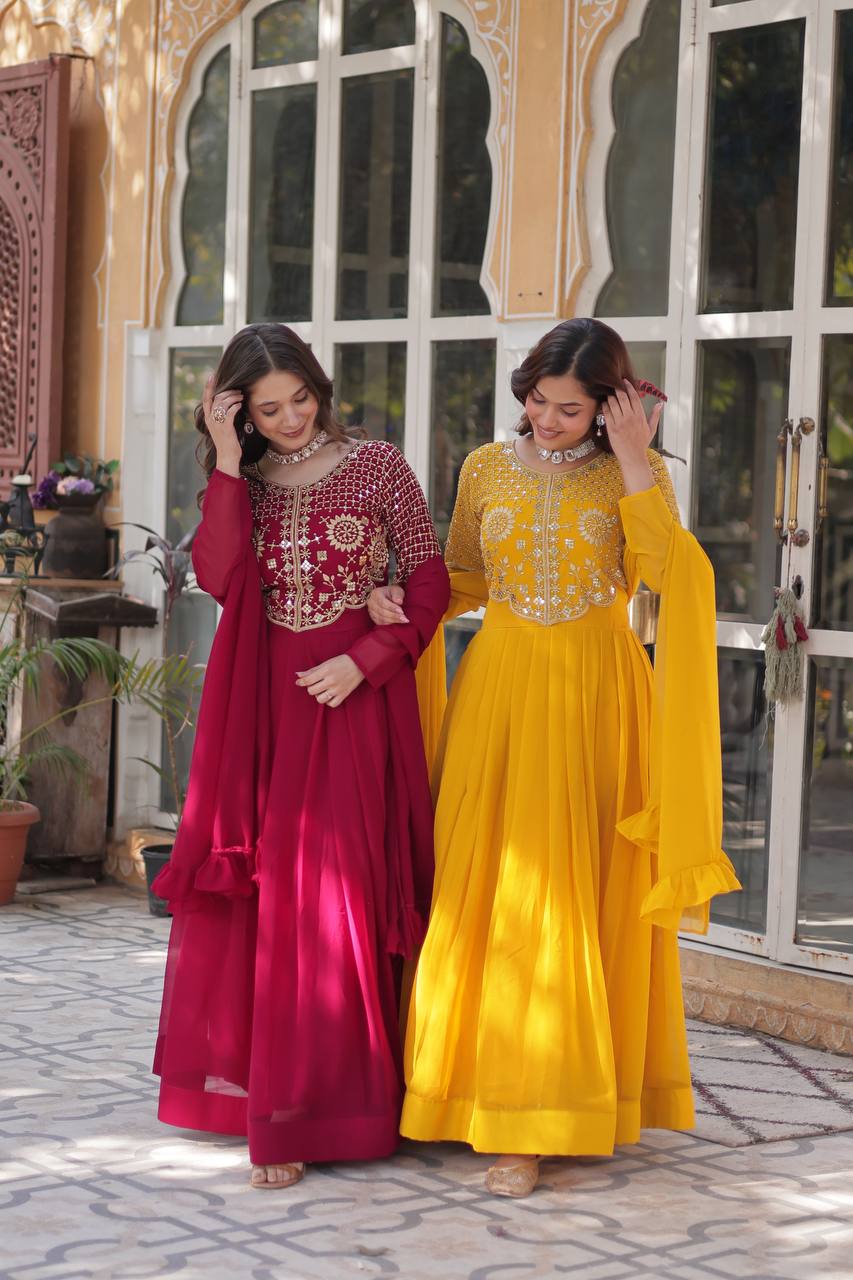 Graceful Faux Blooming Georgette Gown With Dupatta - ETHNICDEAL