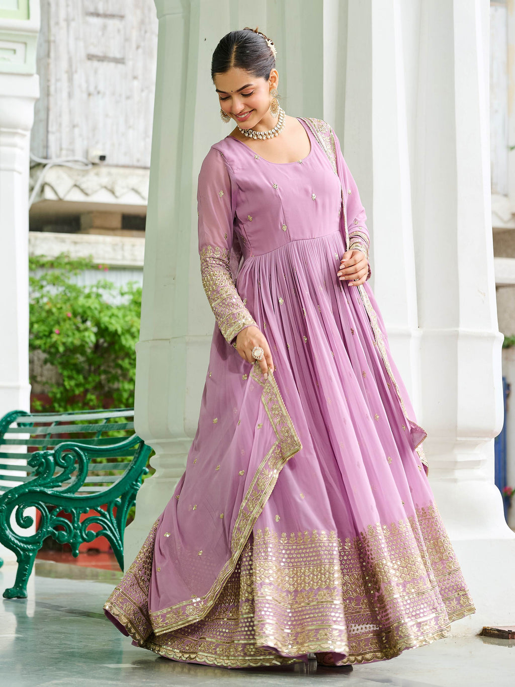 Beautiful Pink Georgette Embroidered Wedding Wear Gown With Dupatta