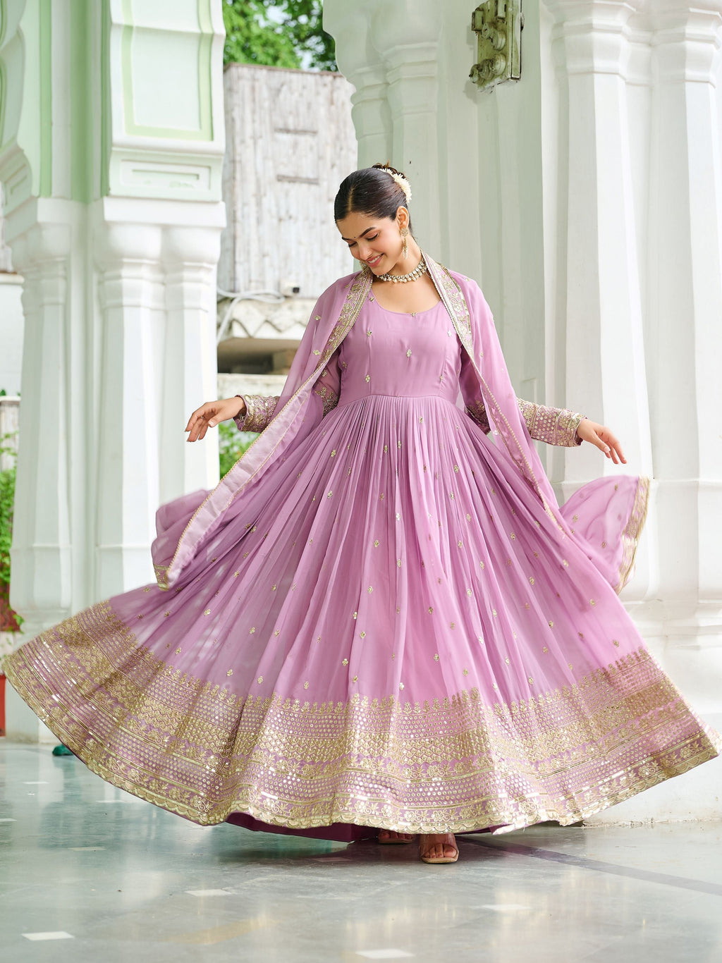 Beautiful Pink Georgette Embroidered Wedding Wear Gown With Dupatta