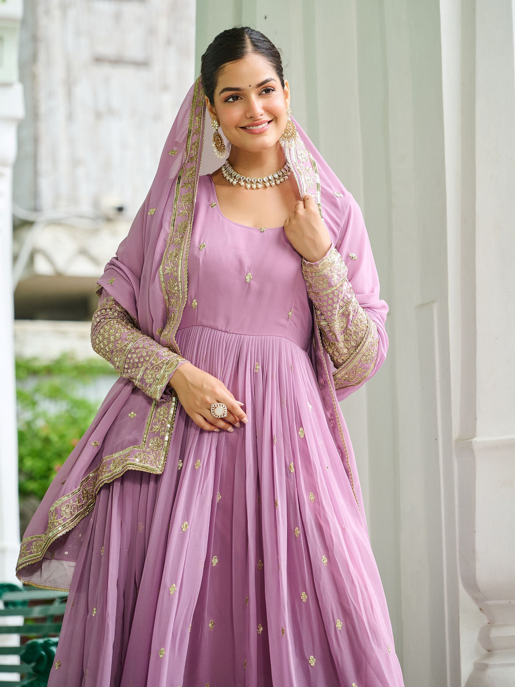 Beautiful Pink Georgette Embroidered Wedding Wear Gown With Dupatta