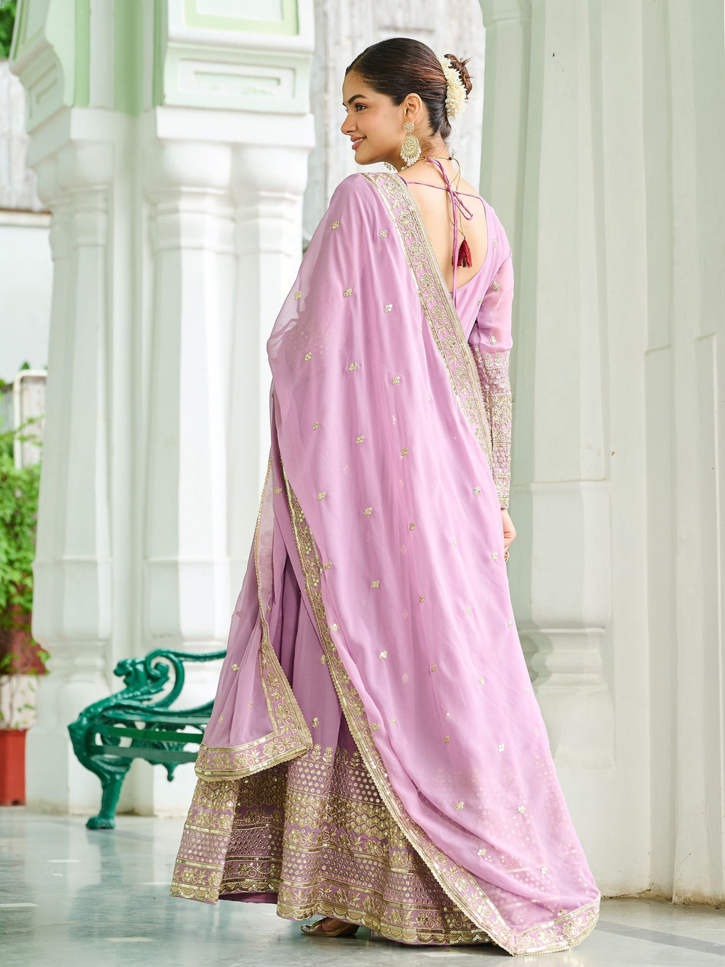 Beautiful Pink Georgette Embroidered Wedding Wear Gown With Dupatta