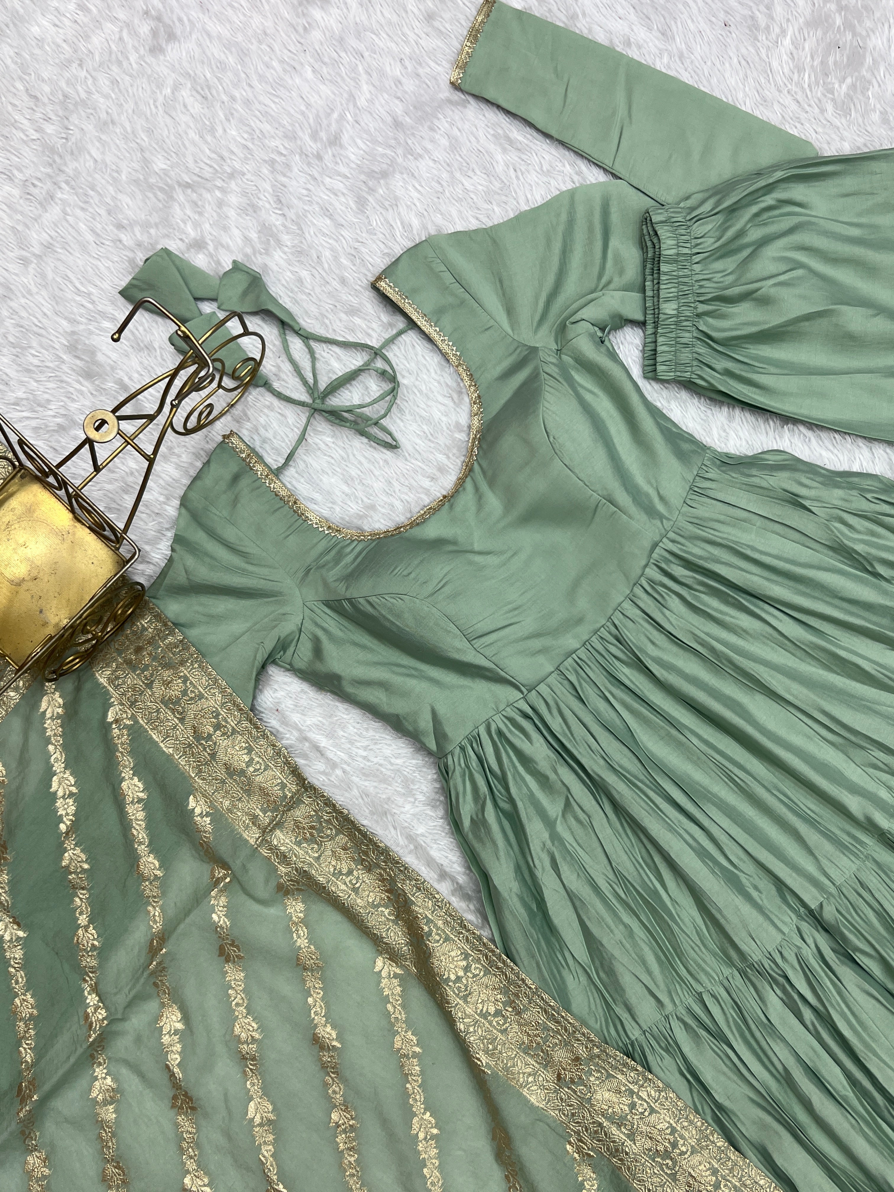 Elegant Pure Roman Silk 9 Mtr Flared Designer Anarkali Suit - Ethnicwish