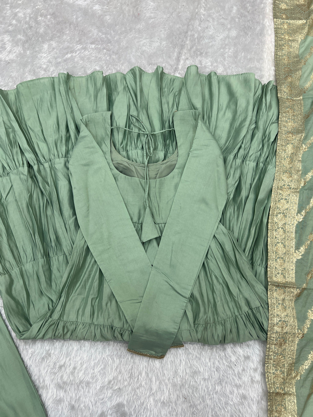 Elegant Pure Roman Silk 9 Mtr Flared Designer Anarkali Suit - Ethnicwish