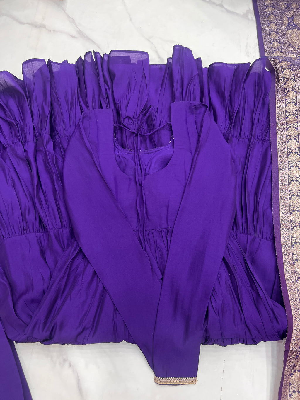 Elegant Pure Roman Silk 9 Mtr Flared Designer Anarkali Suit - ETHNICDEAL