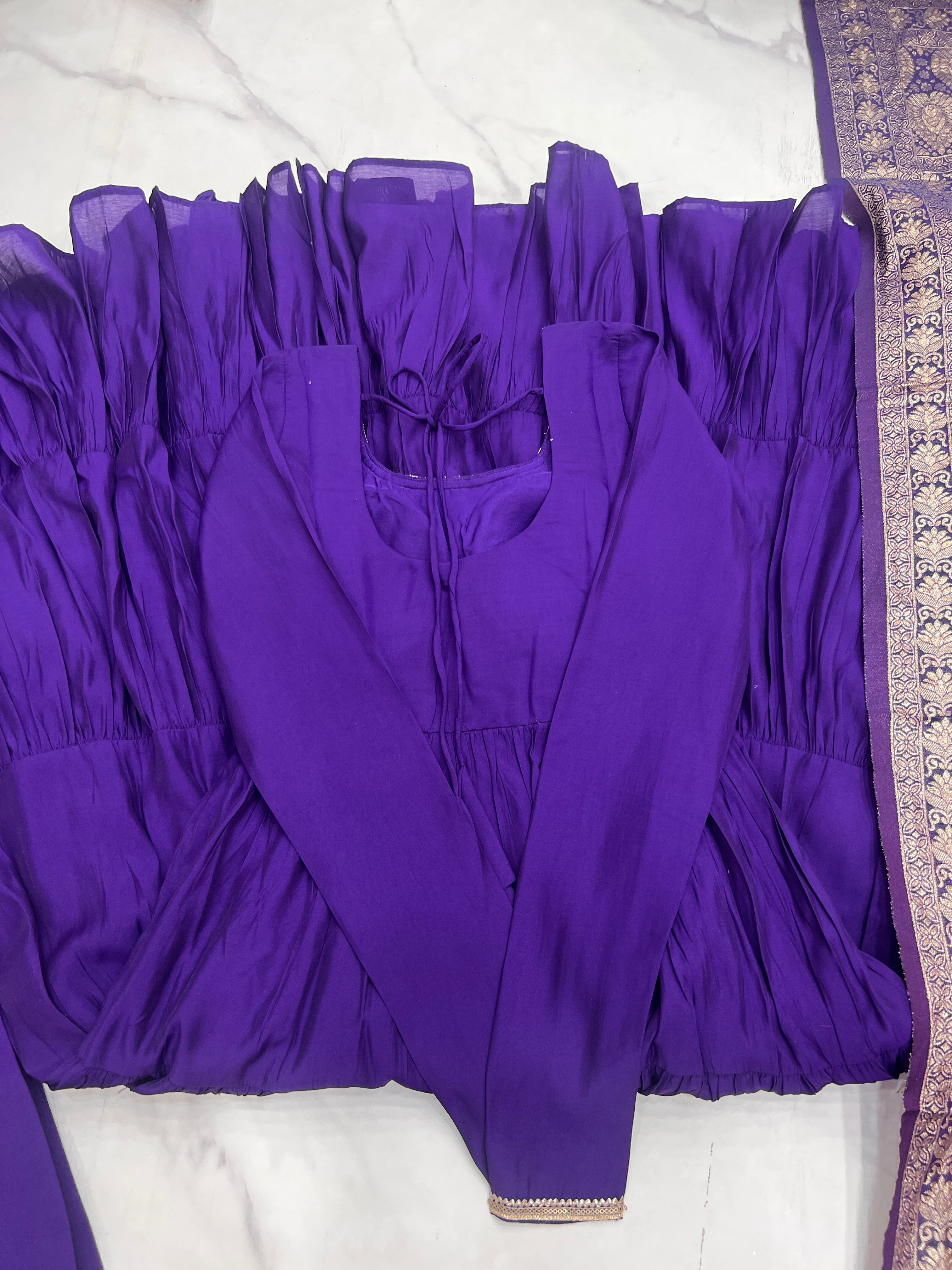 Elegant Pure Roman Silk 9 Mtr Flared Designer Anarkali Suit - ETHNICDEAL