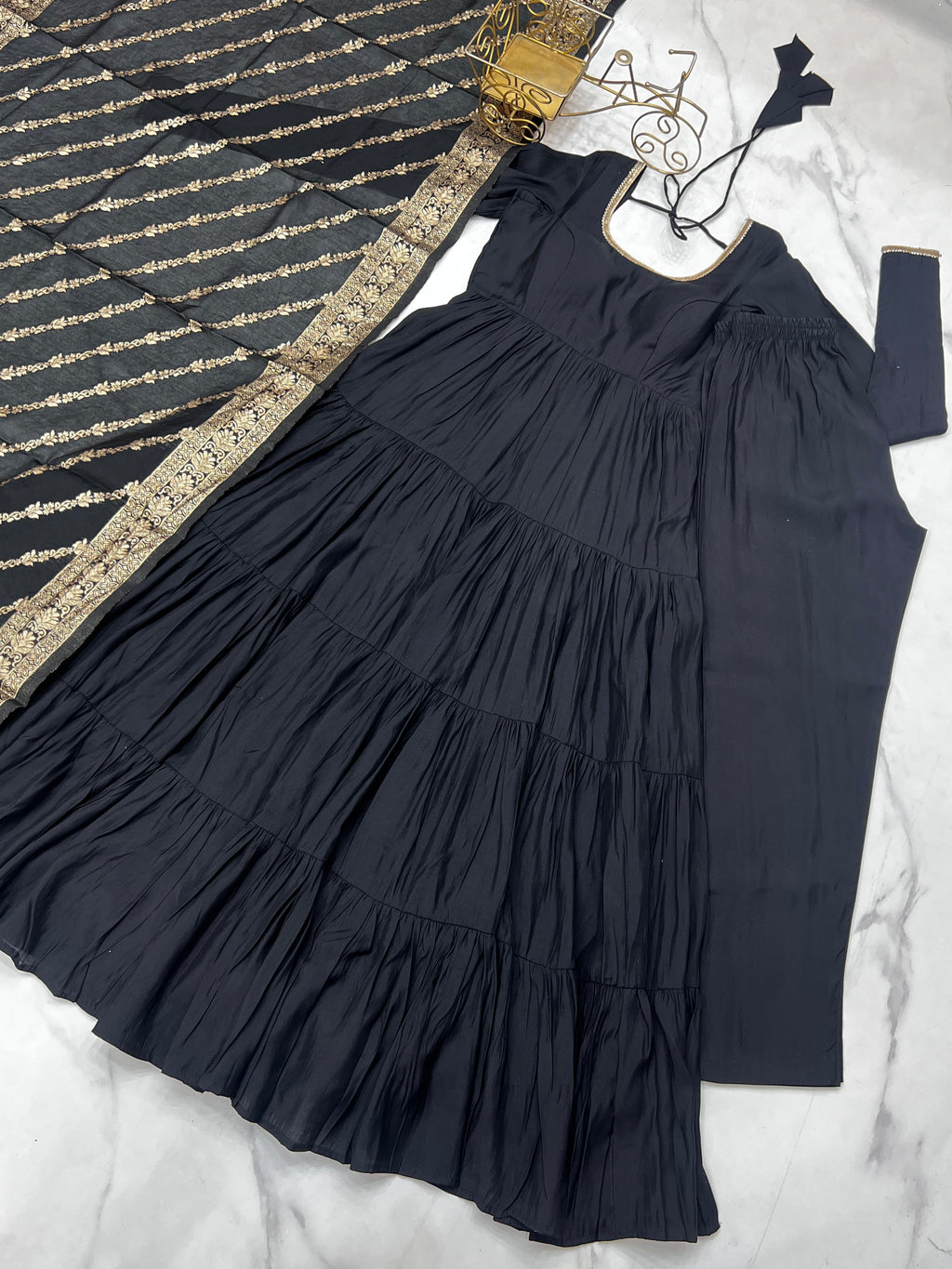 Elegant Pure Roman Silk 9 Mtr Flared Designer Anarkali Suit - ETHNICDEAL