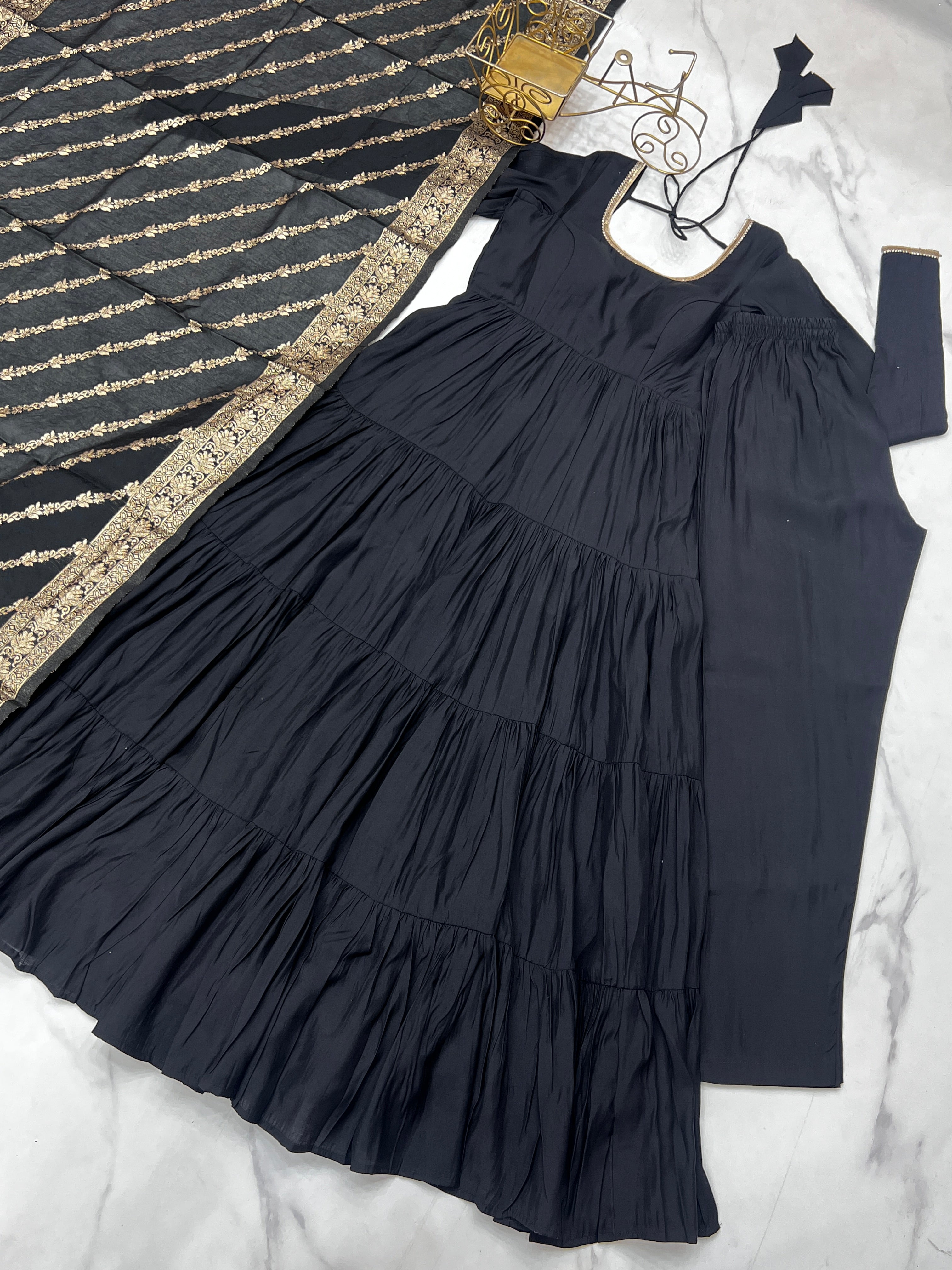 Elegant Pure Roman Silk 9 Mtr Flared Designer Anarkali Suit - ETHNICDEAL