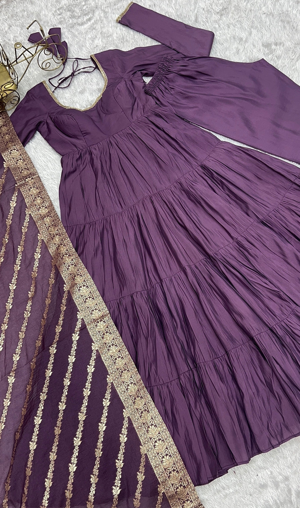 Elegant Pure Roman Silk 9 Mtr Flared Designer Anarkali Suit - Ethnicwish