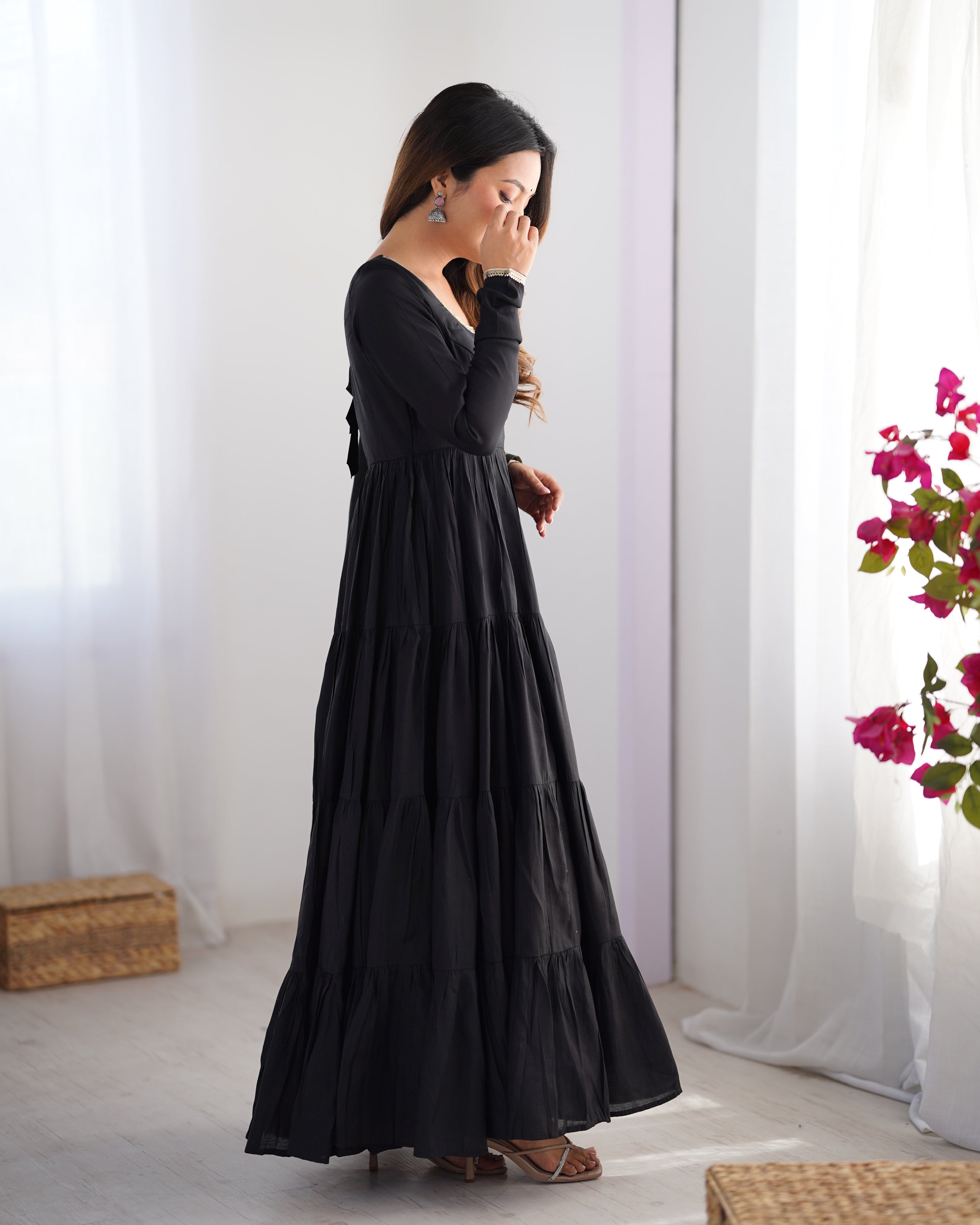 Elegant Pure Roman Silk 9 Mtr Flared Designer Anarkali Suit - ETHNICDEAL