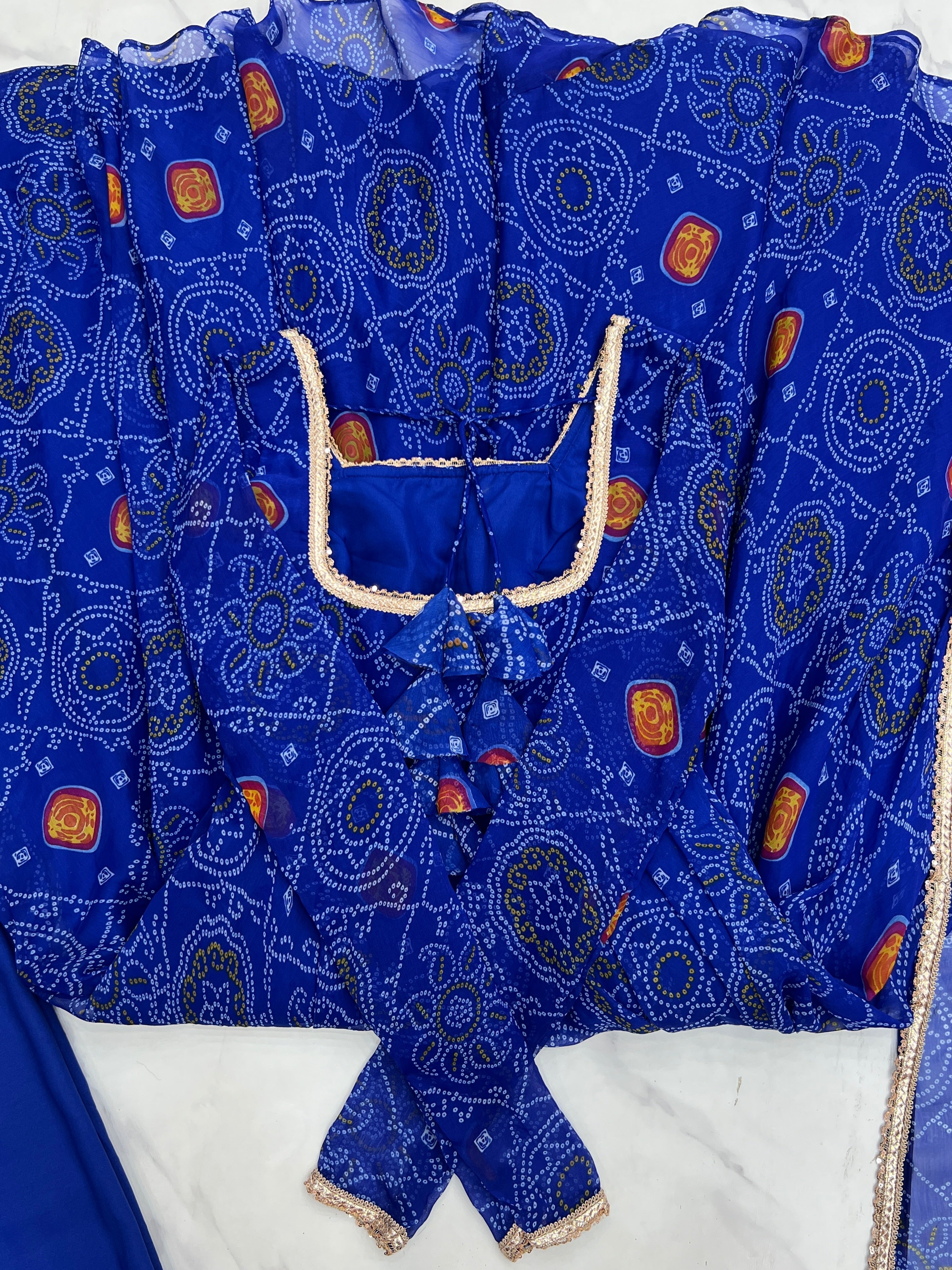 Stylish Pure Chiffon Intricate Bandhej Printed Anarkali Pant Suit - ETHNICDEAL