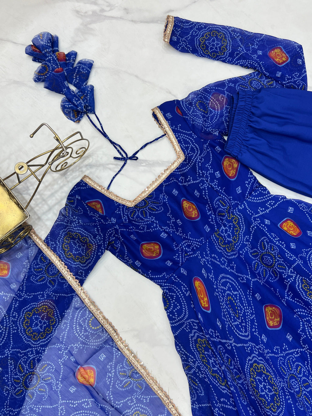 Stylish Pure Chiffon Intricate Bandhej Printed Anarkali Pant Suit - ETHNICDEAL