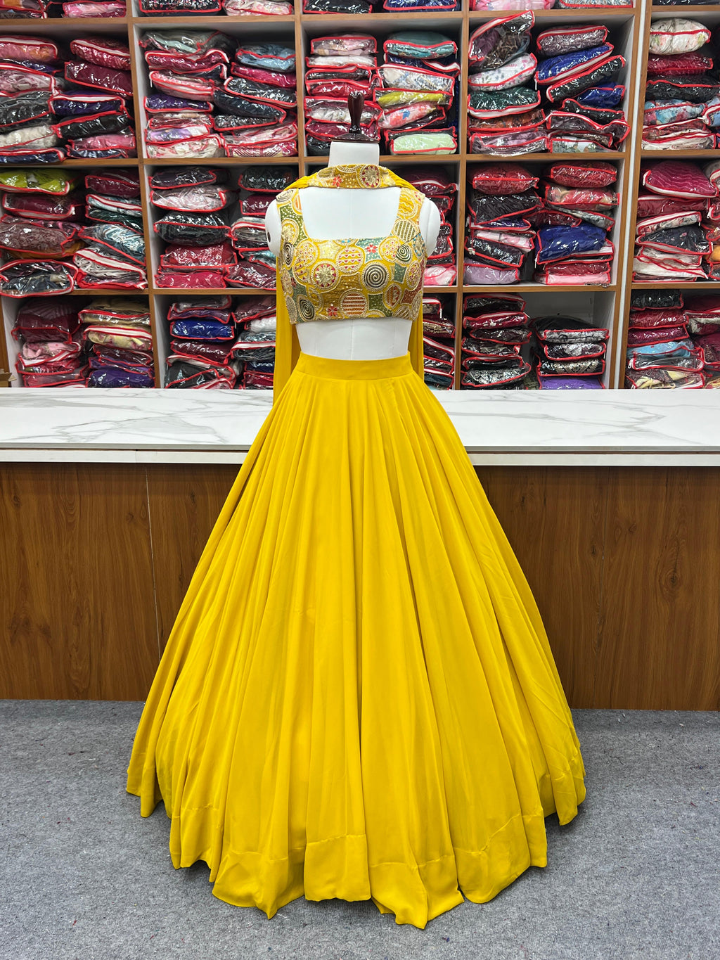 Amazing Yellow Pure Soft Faux Georgette Fully Stitched Lehenga Choli Set - Ethnicwish