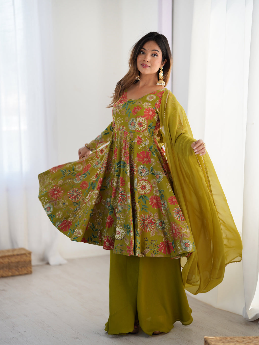 Exquisite Pure Soft Roman Silk Kediya Kurta Palazzo Set - ETHNICDEAL