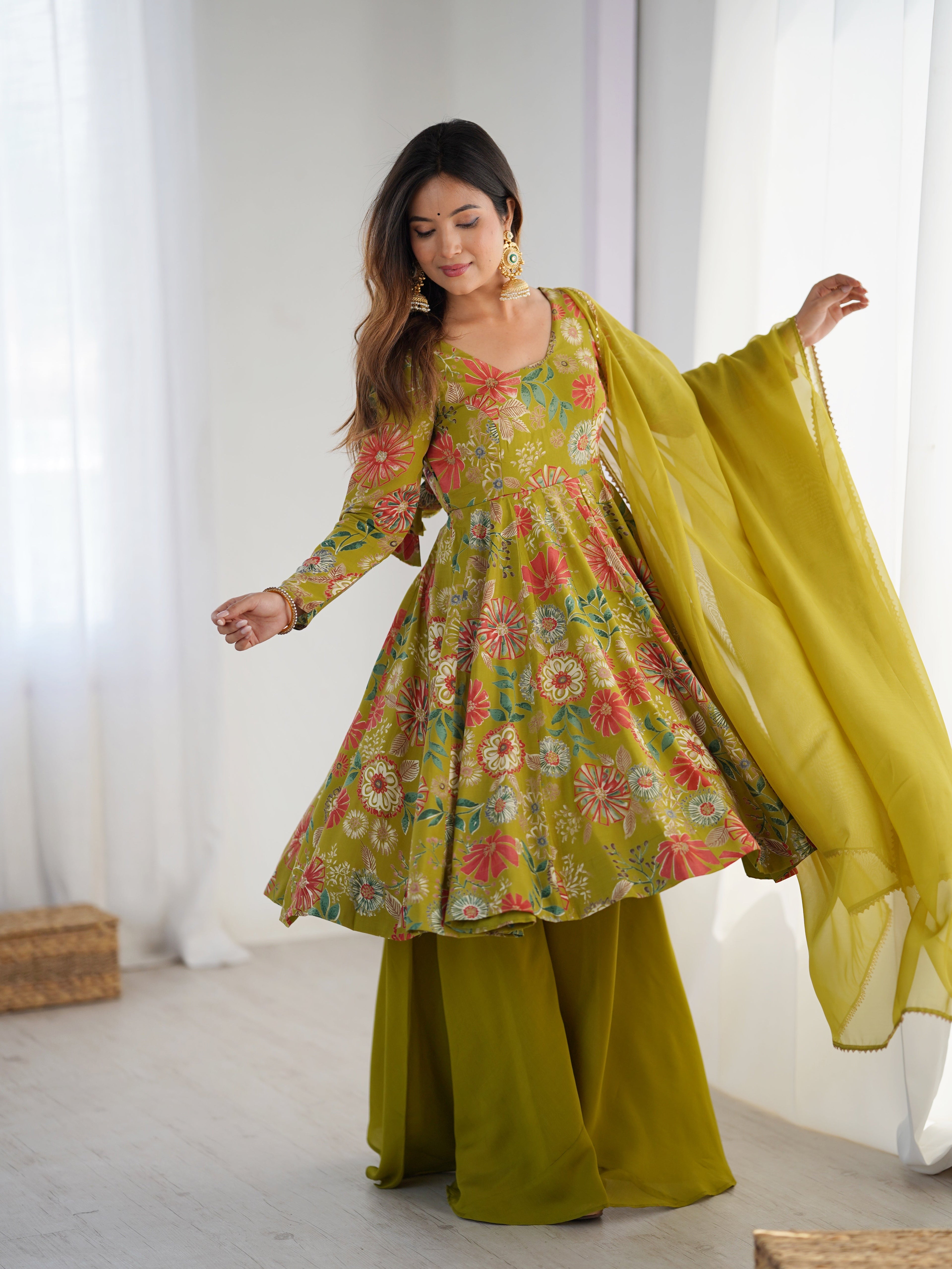 Exquisite Pure Soft Roman Silk Kediya Kurta Palazzo Set - ETHNICDEAL