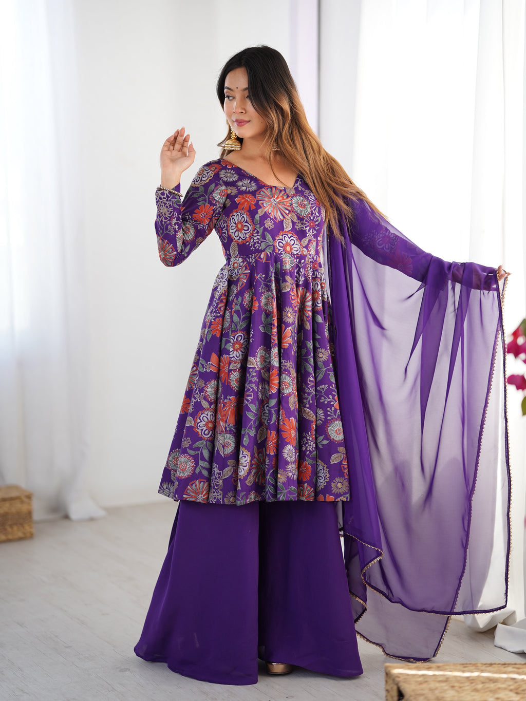 Exquisite Pure Soft Roman Silk Kediya Kurta Palazzo Set - ETHNICDEAL