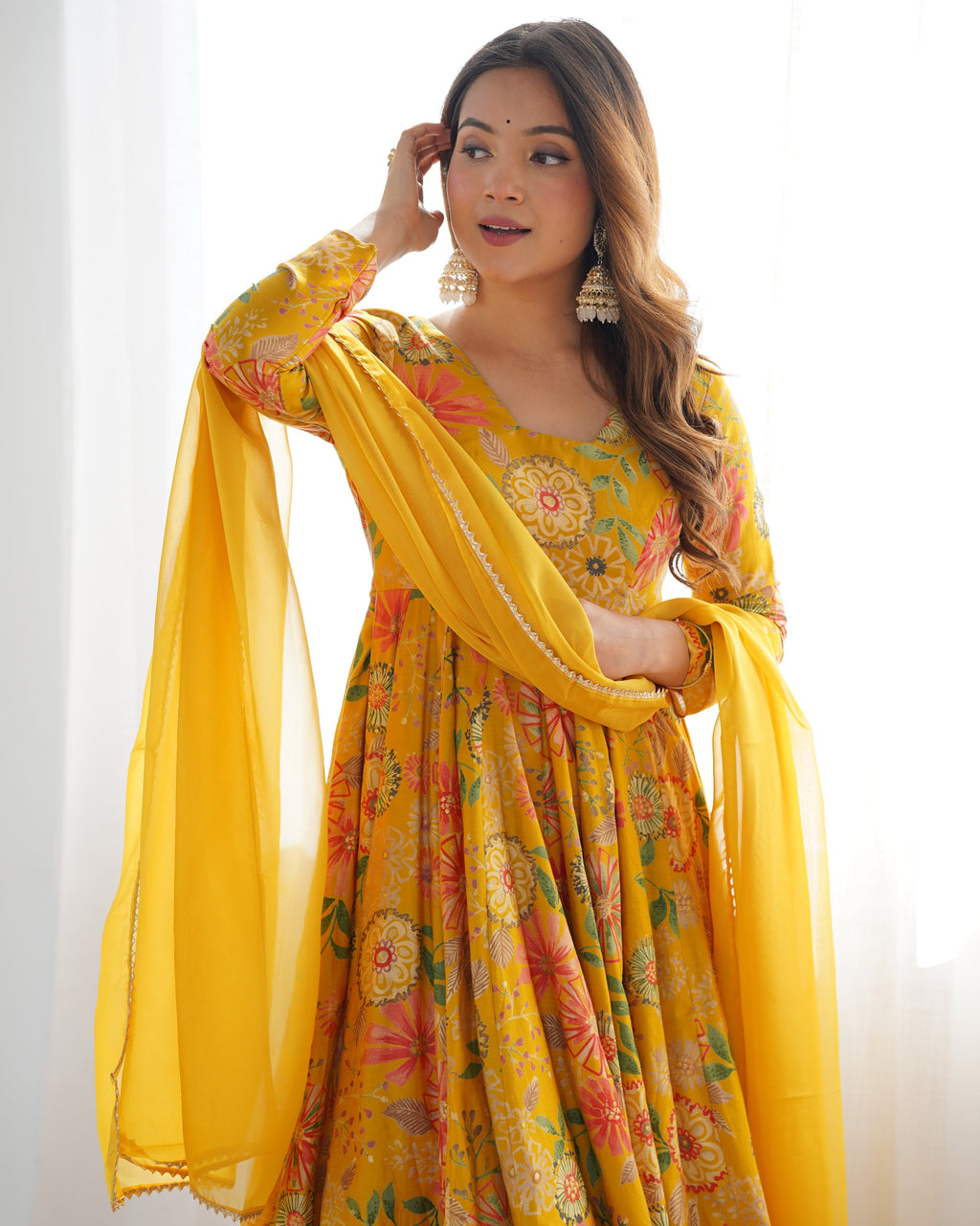 Yellow Pure Soft Roman Silk Kediya Kurta Palazzo Set - Ethnicwish