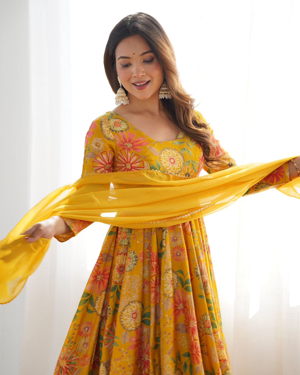 Yellow Pure Soft Roman Silk Kediya Kurta Palazzo Set - Ethnicwish