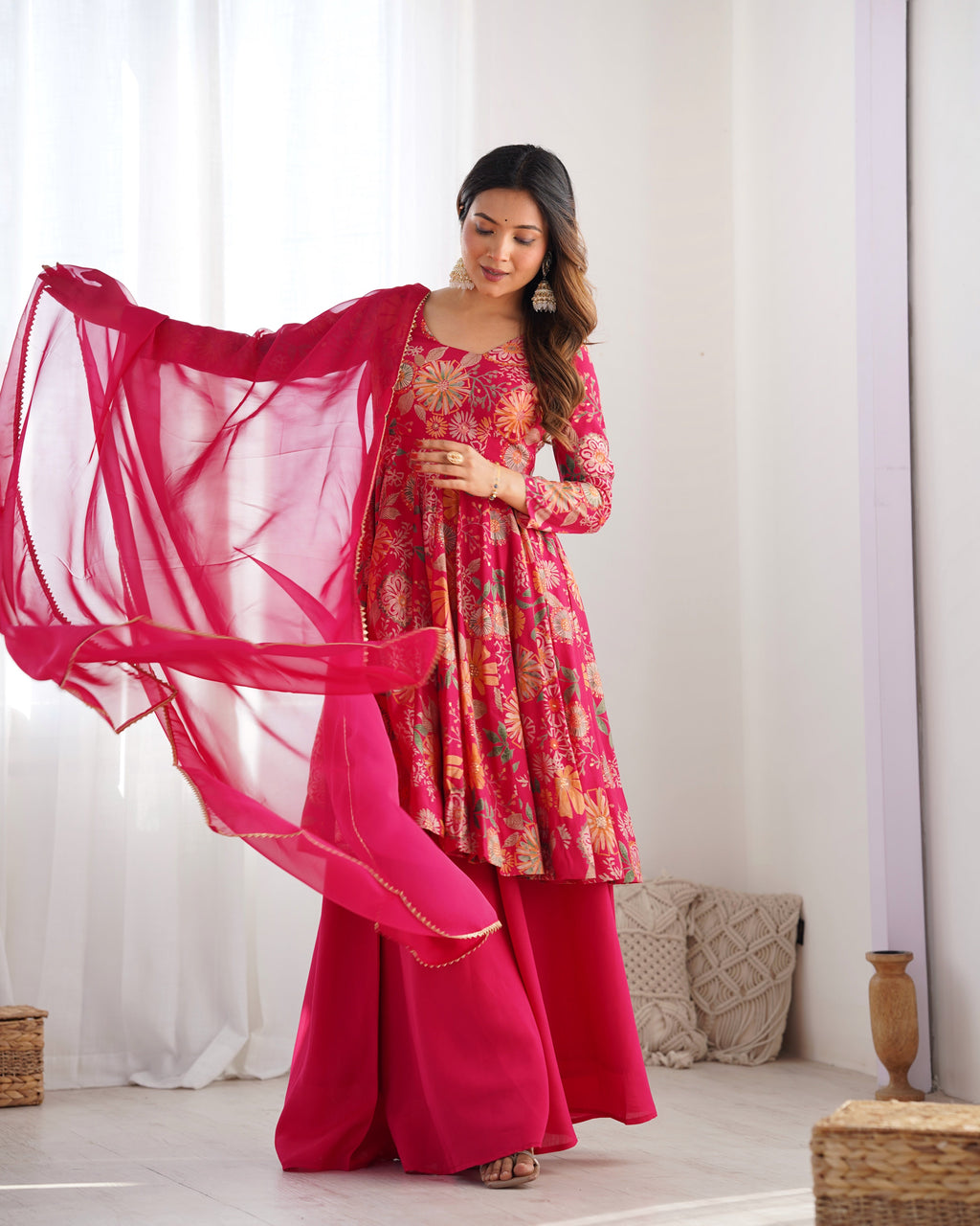 Exquisite Pure Soft Roman Silk Kediya Kurta Palazzo Set - ETHNICDEAL