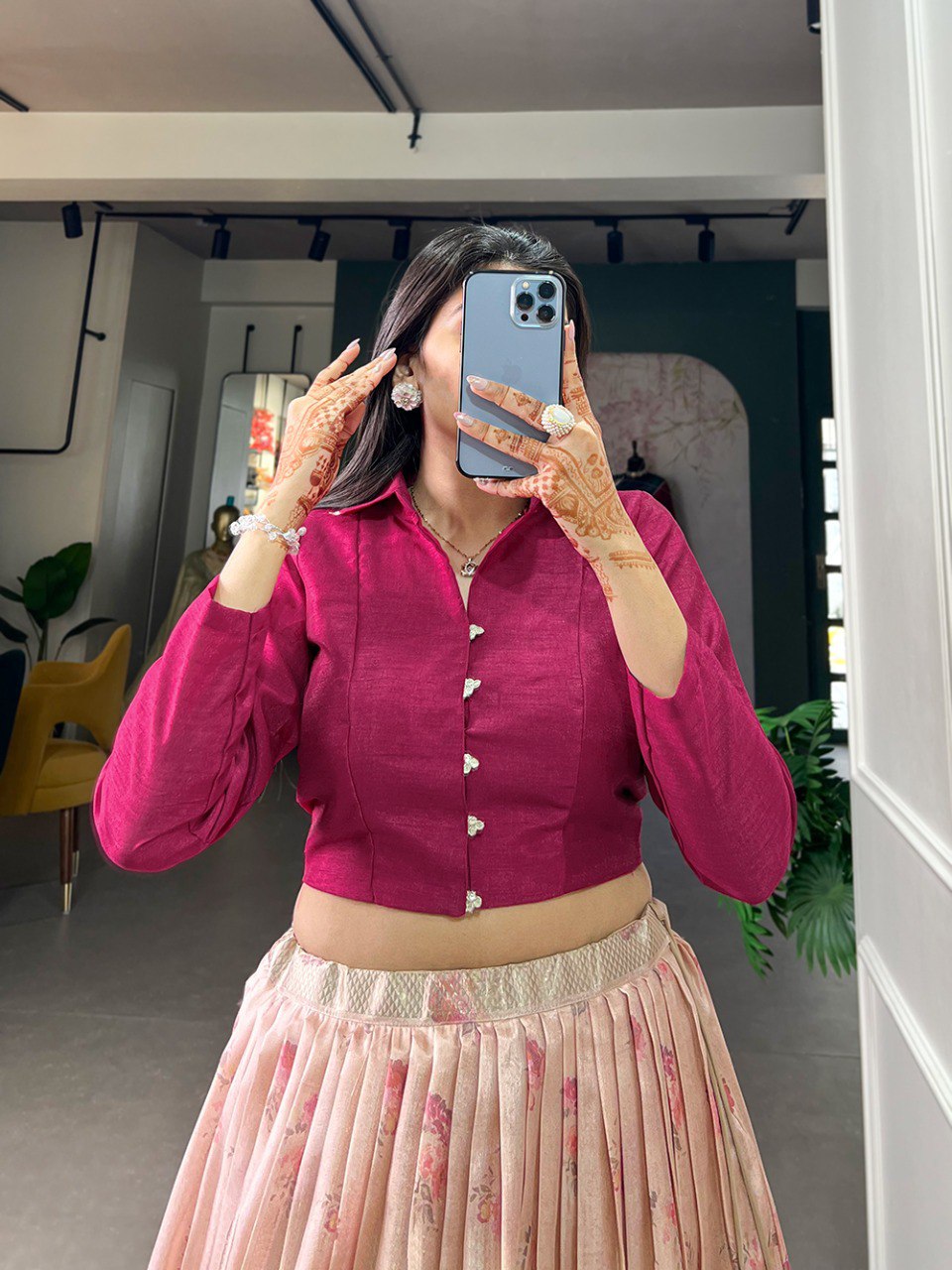 Magnificent Rani Pink Dola Silk Floral Printed Lehenga Choli Set - Ethnicwish