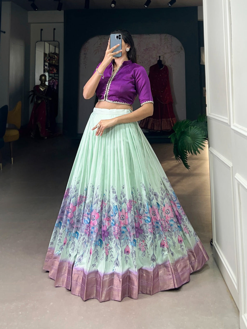 Spectacular Cotton Silk Floral Digital Printed Lehenga With Blouse - Ethnicwish