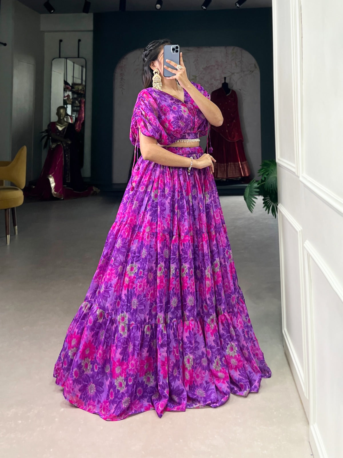 Fabulous Soft Chiffon Floral Printed Lehenga With Blouse Set - Ethnicwish