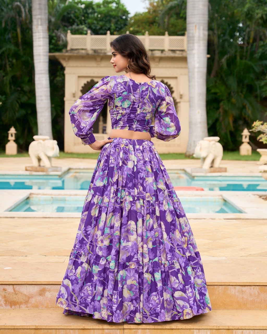 Stunning Georgette Floral Digital Printed Lehenga With Stitched Blouse - Ethnicwish