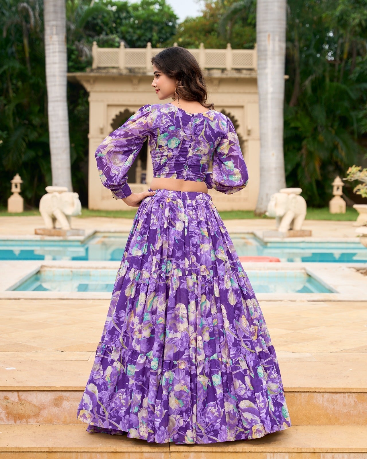 Stunning Georgette Floral Digital Printed Lehenga With Stitched Blouse - Ethnicwish