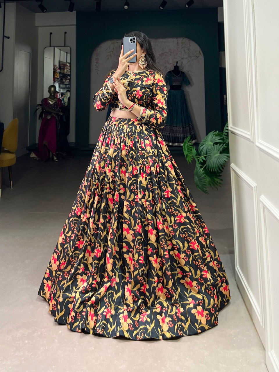 Spellbinding Tussar Silk Floral Lehenga With Stitched Blouse - Ethnicwish