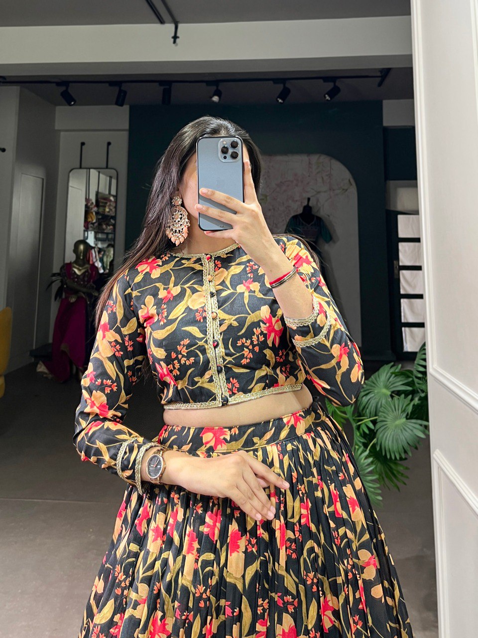 Spellbinding Tussar Silk Floral Lehenga With Stitched Blouse - Ethnicwish