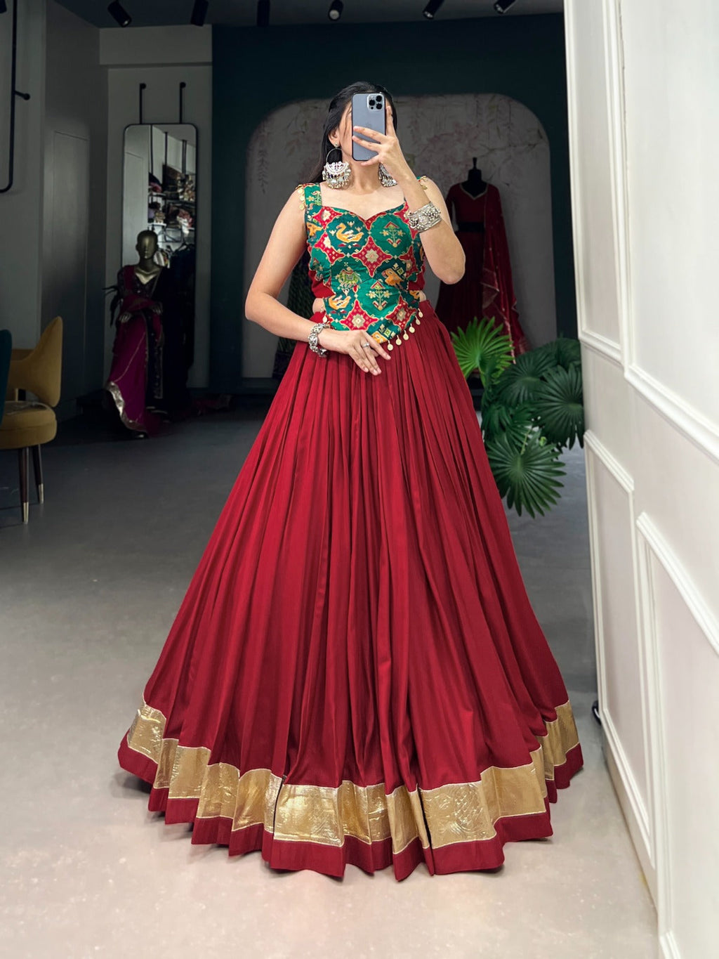 Divine maroon Pure Rayon Fully Stitched Lehenga With Blouse - Ethnicwish