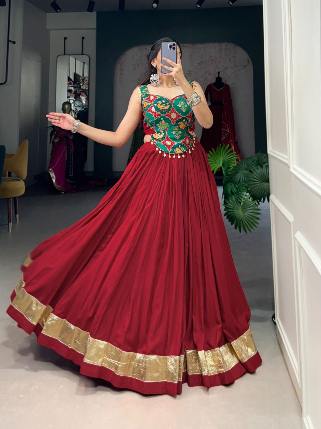 Divine maroon Pure Rayon Fully Stitched Lehenga With Blouse - Ethnicwish