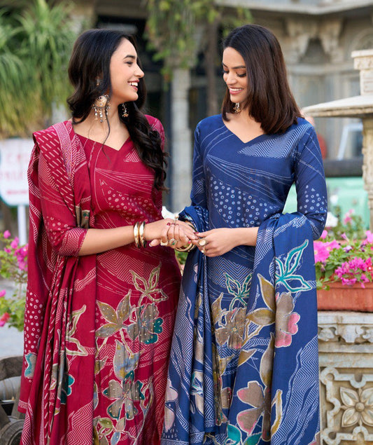 Spellbinding Roman Silk Floral Printed Top Palazzo Suit - Ethnicwish