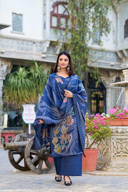 Spellbinding Roman Silk Floral Printed Top Palazzo Suit - Ethnicwish