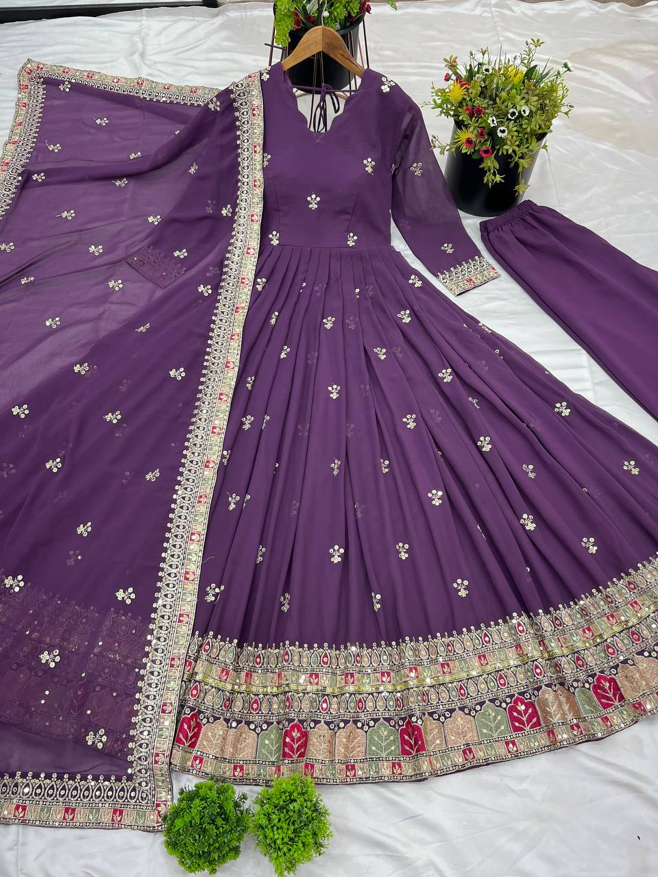 Graceful Faux Georgette Sequins Embroidered Designer Gown - Ethnicwish