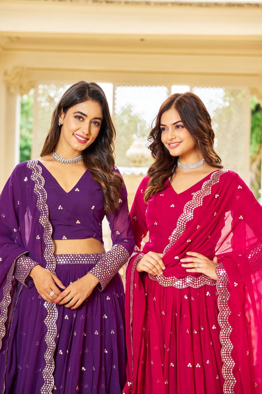 Exquisite Faux Georgette Lehenga Choli Heavy Sequin Embroidery With Dupatta - ETHNICDEAL