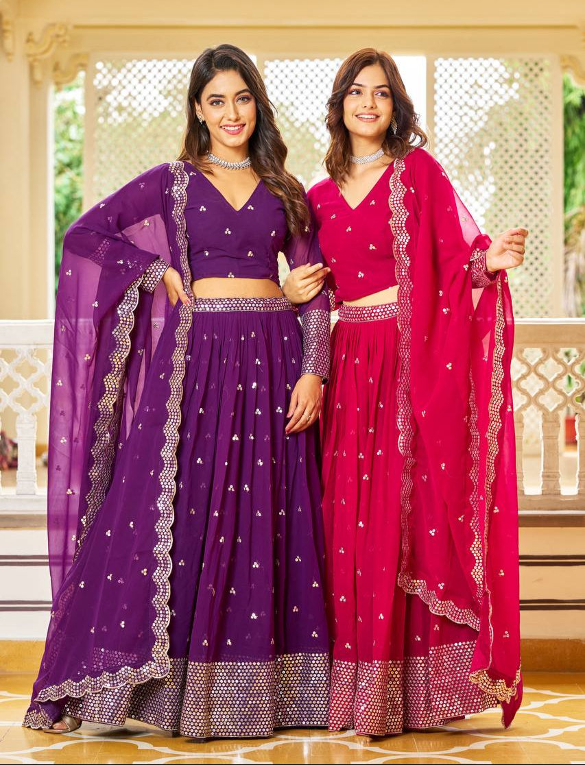 Exquisite Faux Georgette Lehenga Choli Heavy Sequin Embroidery With Dupatta - ETHNICDEAL