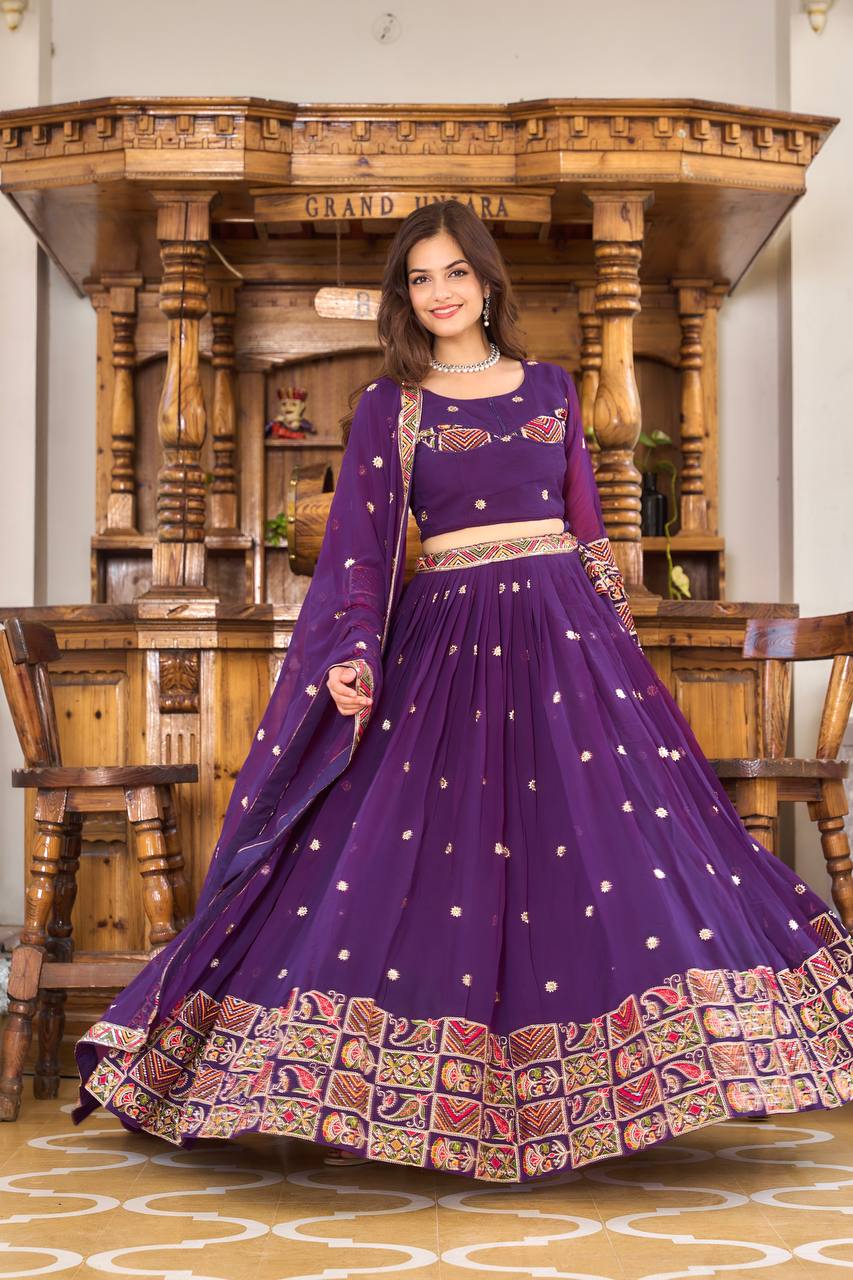 Elegant Faux Georgette Lehenga Choli with Heavy Sequin & Thread Embroidery - ETHNICDEAL