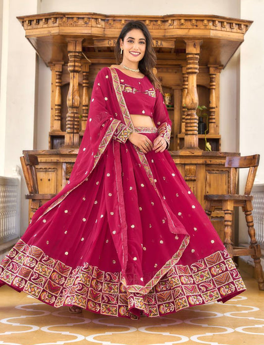 Elegant Faux Georgette Lehenga Choli with Heavy Sequin & Thread Embroidery - ETHNICDEAL
